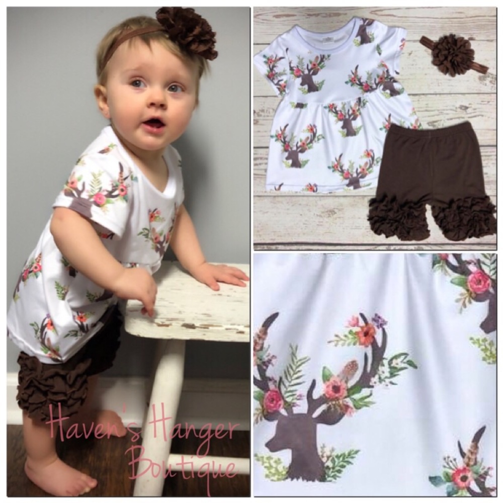 2pc. Deer and Ruffle Shorts Set